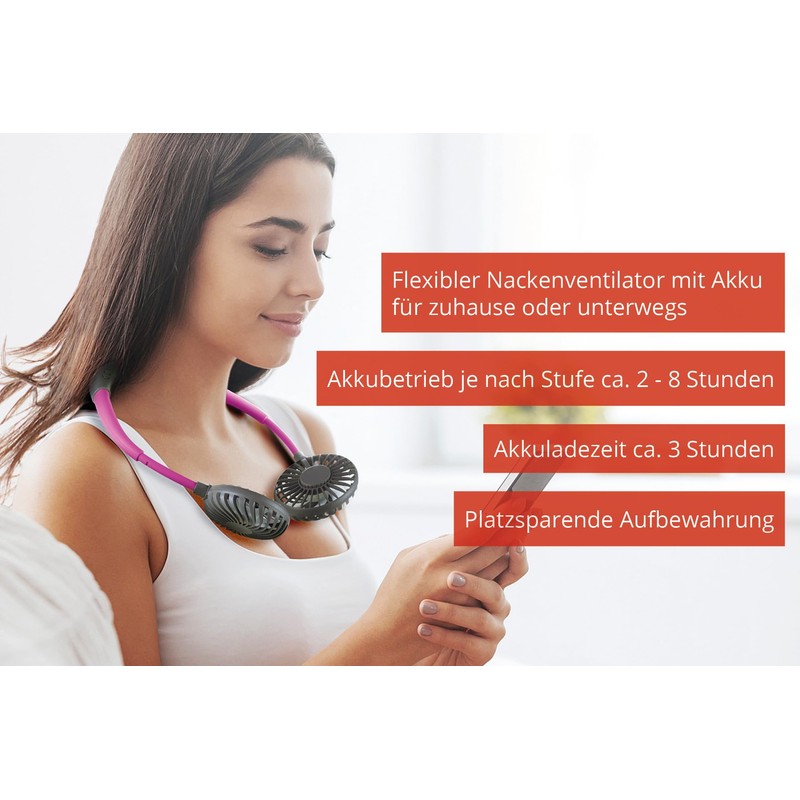 UNOLD 86699 NACKENVENTILATOR Breezy Anthrazit mit bequemen Nackenbügel, 3-stufige Geschwindigkeitsregelung,