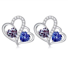 Iefil Women Stud Earrings - Alexandrite Earrings, Tanzanite Earrings, June December Birthstone Stud Earrings, 925 Sterling Silver Heart Earrings, Jewelry Gifts for Her Wife Mom Sister