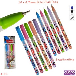 ELKOS BLUE Ballpoint Pens, 0.7mm Fine Point, Pack of 20, Eal Ball Pens, Smooth Biros, Soft Grip, School Office Home Use, ZOFAX Black Ball Pen