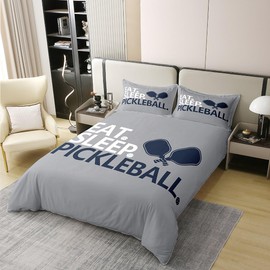 Pickleball Duvet Cover 100% Cotton Full Size Kids Pickleball Gifts Comforter Cover Set for Gifts for Pickleball Lovers Bedding Set Pickleball Accessories Bedspread Cover Blue Gray Decor Quilt Cover