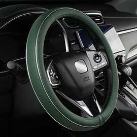 ALEMODR Custom Leather Steering Wheel Cover for Ford F-150, F-250, F-350, Expedition, Green Steering Wheel Protector