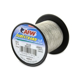 AFW American Fishing Wire Surfstrand, Alambre líder de Acero Inoxidable Desnudo 1x7, Prueba de 20 Libras, 0 Pulgadas de diámetro, Brillante, 1000 pies