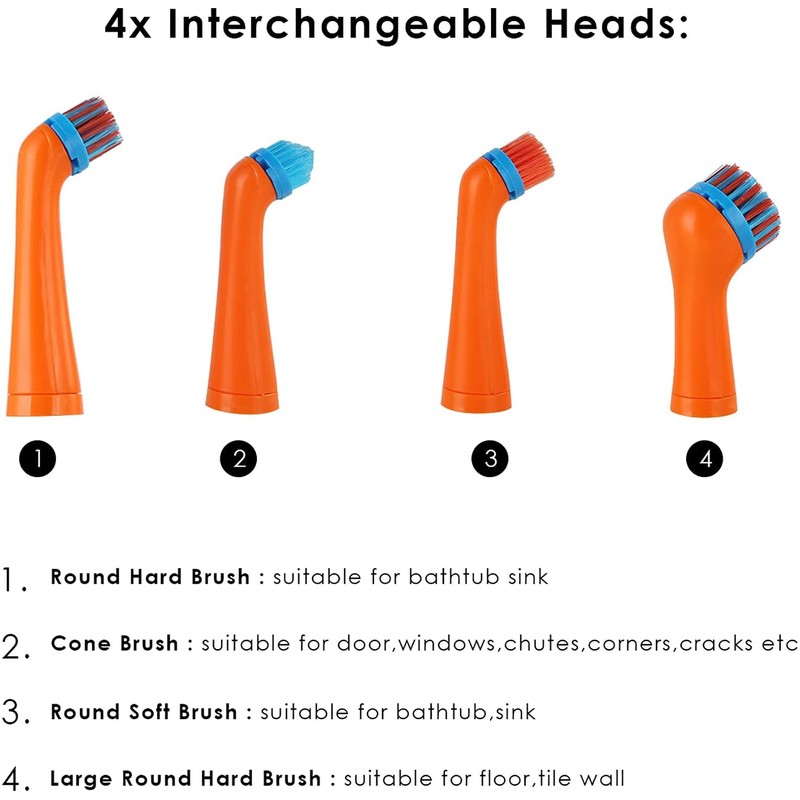 Electric Cleaning Brush with Household All Purpose 4 Brush Heads