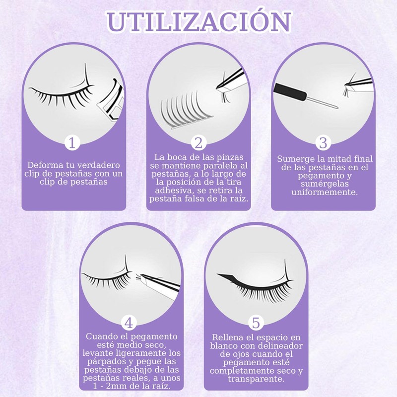 Extensiones de Pestañas Segmentadas 120 Racimos de Pestañas 9-12mm Rizo