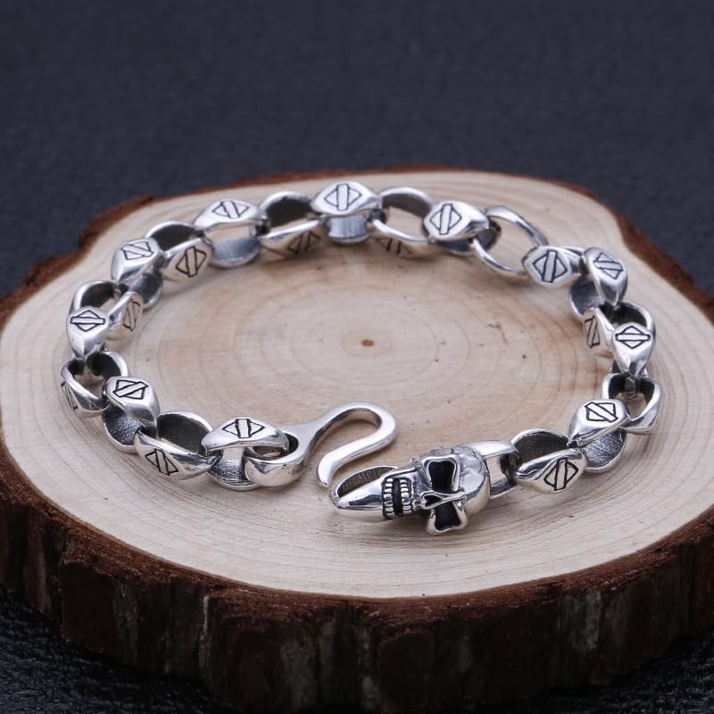 Ushinelit Men’s Retro Skull Stainless Steel Chain Chunky Rhombus Bracelet