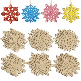 Pack of 24 Christmas Wooden Pendants, Snowflake Christmas Tree Decorations, Wood, Crafts, Christmas, Children, DIY Crafts for Christmas Decoration, Christmas Decoration, Gift Tags