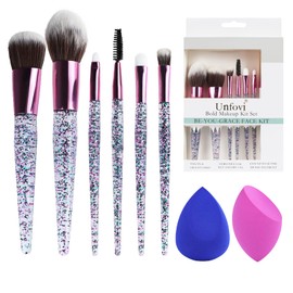 Unfovi 6 Pcs Makeup Brushes with 2 Makeup Sponges - Professional Makeup Brush Set, Foundation Powder Eyeshadow Brush Set Eyebrow Concealer Contour Travel Brushes Kit