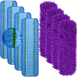 8 Pack Mop Pads for Bona Family of Mops, 4 Pet Microfiber Sweeping Pad + 4 Microfiber Deep Clean Pad, Reusable Mop Refill Replacement Head for Multi-Surface Floors