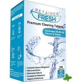 Retainer Cleaner Tablets - 120 Tablets 4 Month Retainer Fresh - Retainer Cleaning Tablets, Mouth Guard Cleaner, Denture Cleaner, Aligner Cleaner, Brite Retainer Tablets