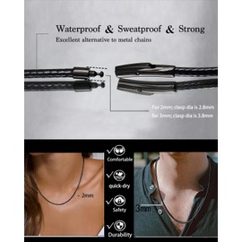 IOYYIO Waterproof Braided Leather Necklace Cord with Black stainless steel clasp, 2MM Rope Chain for pendant (Gift Box)