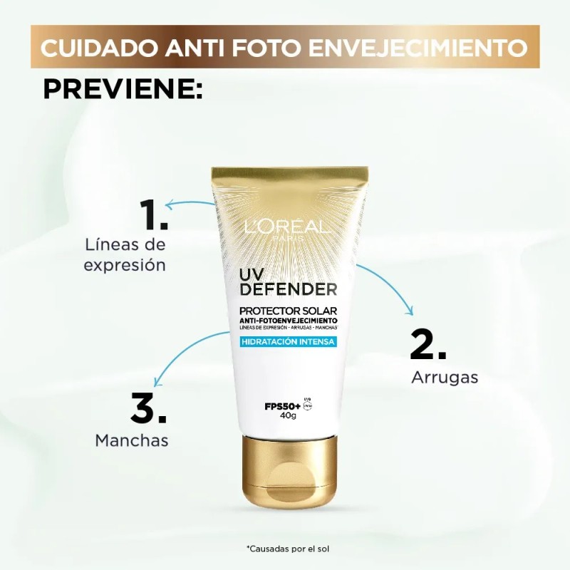 L'oréal Paris uv defender protector solar hidratación 40g 50fps