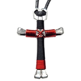 Sport - Black & Red Horseshoe Nail Cross Necklace