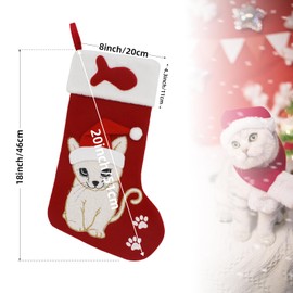 ETERAMUS Cat Christmas Stocking Single, 20 inch Large Animal Felt Embroidered Cat Christmas Stockings, 3D Cute Cat Xmas Stockings with Pet Paw, Fish and Plush Cuff for Kitty Xmas Decorations…