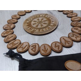 25 Wooden Rune Stones Set Walnut Runes Set (Runes 20 x 25 mm without Compass)