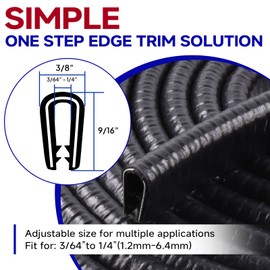 Rubber Edge Trim, U Channel Edge Trim with Metal Clips Edge Guard Protector, PVC Rubber Seal Strip for Sheet Metal, Car Doors, Hatches, Table Corners, Fit 3/64" to 1/4"(1.2mm-6.4mm), 25Ft, Black