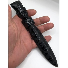 7.9" Black Obsidian Letter Opener, Polished Engraved, Figurine, Paperweight Stone (Contemporary)