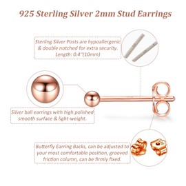 CERSLIMO Silver Stud Earrings for Women Men Girls, 3 Pairs Sterling Silver Tiny Ball Stud Earrings Small Dot Studs Dainty Cartilage Tragus Sleeper Earrings Set (2mm, Rose Gold)