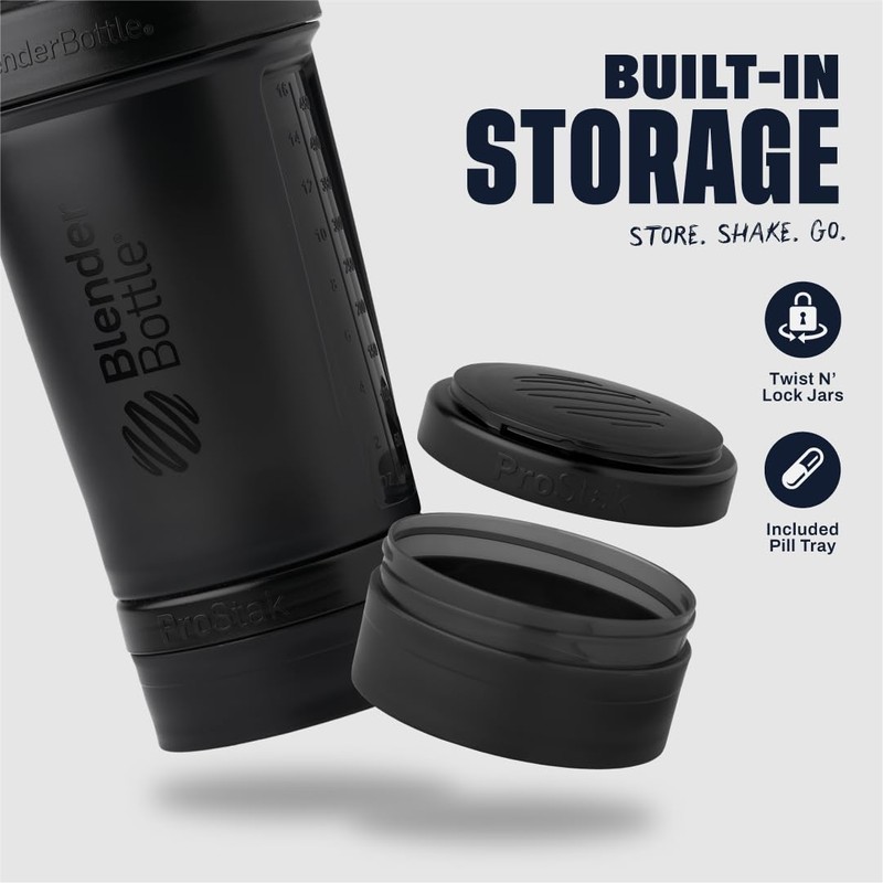 BlenderBottle Shaker Bottle with Pill Organizer and Storage for Protein