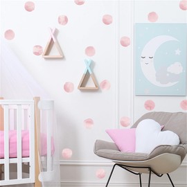 6 Sheets 72 Pcs Light Pink Watercolor Polka Dot Wall Stickers, sacinora DIY Circle Art Wall Decals Removable Vinyl for Kids Baby Nursery Closet Refrigerator Living Room Children's Room Bedroom Decor