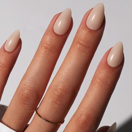 KQueenest Milky White Press On Nails Short - Summer Press On Nails Almond, Sheer Cream Short Fake Nails Set Stiletto, Glossy Opaque, Reusable Soft Gel Glue on Nails for Women, 30 Pcs