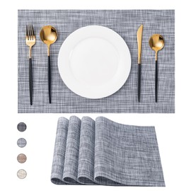 CADONO Placemats Set of 4 Washable Indoor/Outdoor Vinyl Place Mats for Dining Table Durable Non-Slip Heat Resistant PVC Weave Table Mats（Gray）
