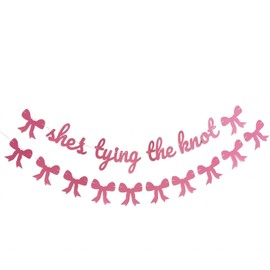 She's Tying The Knot Banner & Pink Glitter Pink Bow Bunting Garland - Coquette Bridal Shower Engagement Wedding Party Decorations (She's Tying The Knot Banner)