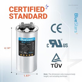 Blue Stars - Condensador redondo de 35 MFD uf ± 5% MFD 370 V VAC o 440 V, multiusos, compatible con acondicionador de aire o condensador de bomba de calor, paquete de 1