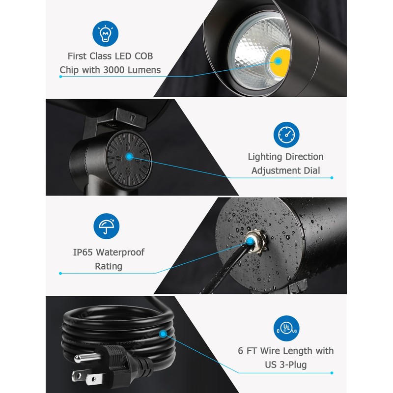SUNVIE 30W LED Spot Lights Outdoor 5000K Daylight Flag Pole