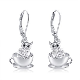 HKPATOP Owl Earrings 925 Sterling Silver Cup Owl Dangle Drop Earrings Owl jewelry Gifts for Women