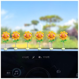 Dancing Sunflower Car Dashboard Decorations, Sunny Flower Spring-Action Bobblehead Design with Rubber Base,6pcs