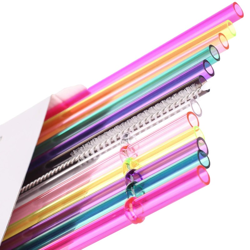 DAKOUFISH 8 Inch Reusable Plastic Replacement Drinking Straws for 12