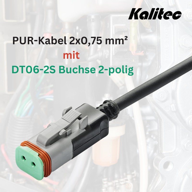 Kalitec Deutsch DT06-2S 2-Pin with Moulded 2 Metre PUR Cable