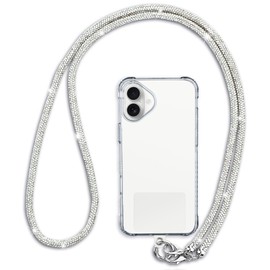 VOFUOE Phone Lanyard, Crossbody Phone Strap Bling Diamond Shining Universal Cell Phone Neck lanyard Chain with Tether Tabs Metal Buckles for All Phones for Travel -Silver