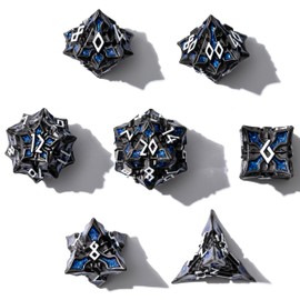 Metal Dice for DND - Spire Sanctum Series - Polyhedral Dice Set for D&D, RPG and More - Balanced Rolls, Beautiful 7 Piece Set for Dungeons and Dragons (Black Matte Blue Glitter)
