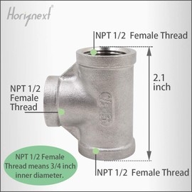 Horiznext npt 1/2 female thread stainless steel tee pipe fitting, three way 3/4 inch I.D. connector, metal cast t shaped adapter for water air furniture tank tube industrial (4pcs)