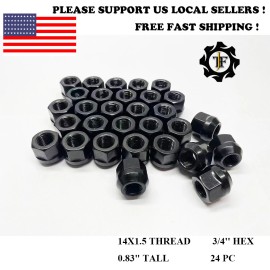 TJF AUTO 24PC | 14x1.5 | TOYOTA TUNDRA TUNDRA TACOMA OPEN END BLACK BULGE ACORN LUG NUTS