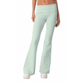 Womens Fold Over Yoga Pants Lounge Flare Leg Boot Cut Skinny Leggings Sweatpants 2024 Light Green L