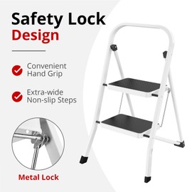 HBTower Step Ladder Folding Step Stool for Adults with Anti-Slip Pedal,330 lbs Capacity for Kitchen, Home,White