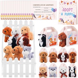 Skylety 24 Sets Pcs Adopt a Cat Favors Small Stuffed Plush Cats Bulk with Foldable Puppy Boxes Adoption Cards White Fences and Paper Sign for Adopt a Pet Theme Birthday Party Supplies Gifts