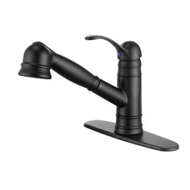Derengge Matte Black Kitchen Faucet,Single Handle Pull Out Kitchen Faucet with Deck Plate,1 Hole or 3 Hole Installation,KF-8125C-MT