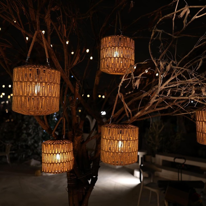 Large Solar Rope Lantern Outdoor Hanging – Handwoven Jute Rope