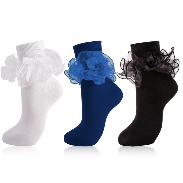 Soft Women Big Ruffle Ankle Socks Double Lace Frilly Dress