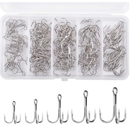 DWFEYOI 50stk Angelhaken, Angeln Drillingshaken High Carbon Stahl Angeln Haken Klassische Runde Bend Dreifache Haken Starke Scharfe Drillingshaken Angelgerät