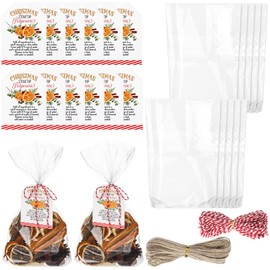 Watersay 24 Set 50 Pcs Christmas Potpourri Cellophane Bags Potpourri Gift Bags Stovetop Simmer Instruction Tags Holiday DIY Crafting Kit for Home Xmas Party Gift Decor(8 x 12 x 2.5 '',Stand up)