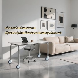 3 Inch Caster Wheels, Locking Stem Casters Set of 4, Threaded Stem (Diameter 3/8", Length 1-1/2") Heavy Duty Caster with Side Brake, Coffee Rubber Wheel Swivel Castor Wheels for Furniture, Carts