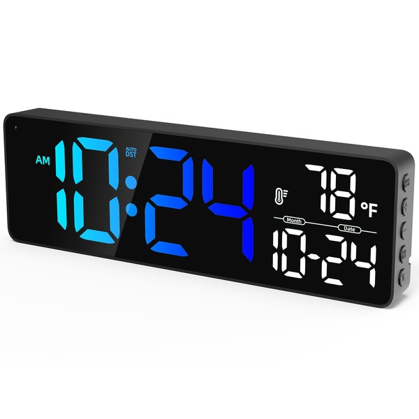 Large LED Digital Wall Clock with Date, Temperature, Auto-Brightness, Auto-DST