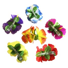 6 Pcs Hibiscus Flower Hair Clips Hawaiian Beach Theme Artifical Flower Hair Accessories for Women Girls Costume Party Favors, Random Color