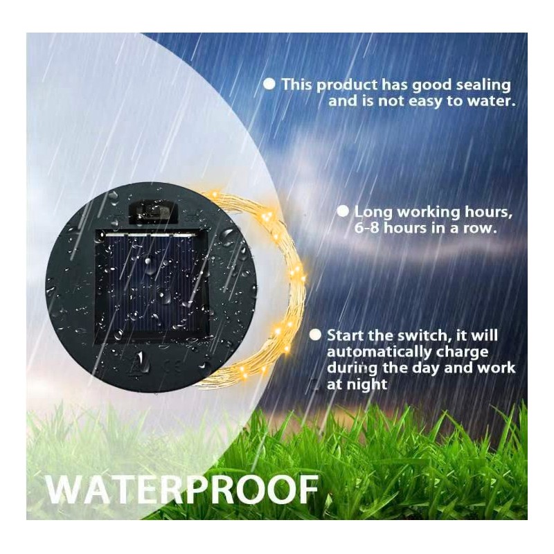 Solar-Replacement Top Lantern Waterproof String - 2 Packs Round Panels