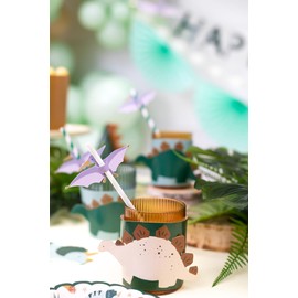 6 Pterodactyl Dinosaur Paper Straws, Dinosaur Birthday Party Tableware, Green Striped Paper Straws, Childrens Birthday Party