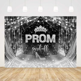 AIBIIN 7x5ft Prom 2024 Backdrop Silver and Black Prom Send Off Photography Background Silver Glitter Champagne Congrats Graduation Prom 2024 Party Decorations Banner Photo Studio Props